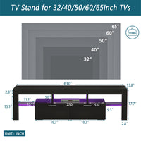 Fashionable Black TV Stand with LED Light Belt, Remote Control, Toughened Glass Shelf, Metal Handles - Ideal Entertainment Center