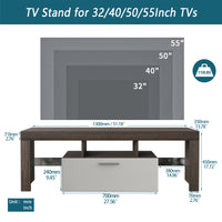 Modern TV Stand with Toughened Glass Shelf and LED Color Changing Lights for Living Room Brown and White Floor Cabinet