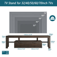 Modern TV Stand with LED Light Belt, Media Console for Living Room/Bedroom, Toughened Glass Shelf & Metal Handle, Brown Entertainment Center