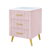 Pink Upholstered Wooden Nightstand with 3 Drawers and Metal Legs Fully Assembled Bedside Table with Marbled Top