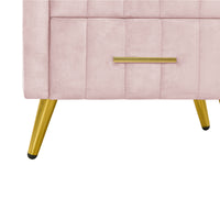 Pink Upholstered Wooden Nightstand with 3 Drawers and Metal Legs Fully Assembled Bedside Table with Marbled Top