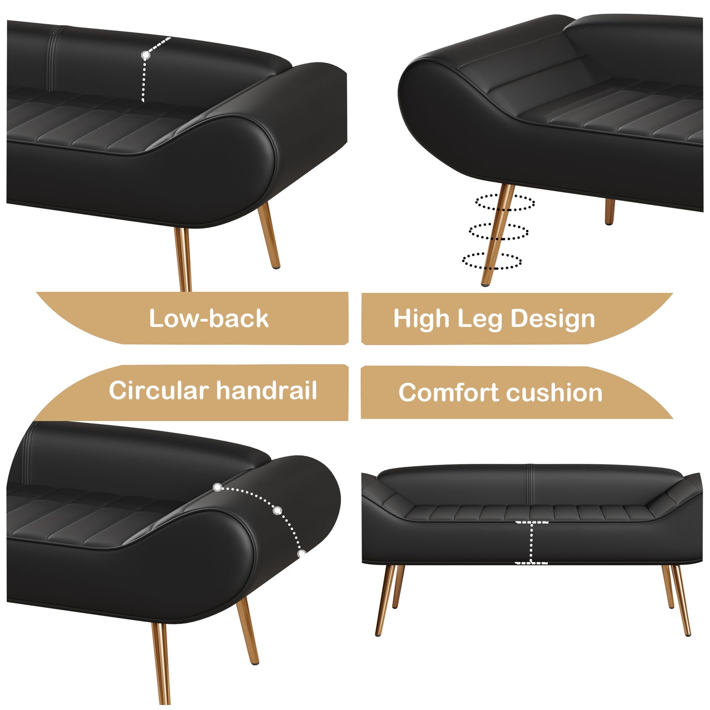 Versatile 57-Inch Black Sofa Stool with PVC Fabric – Ideal for Bedside or Porch Use