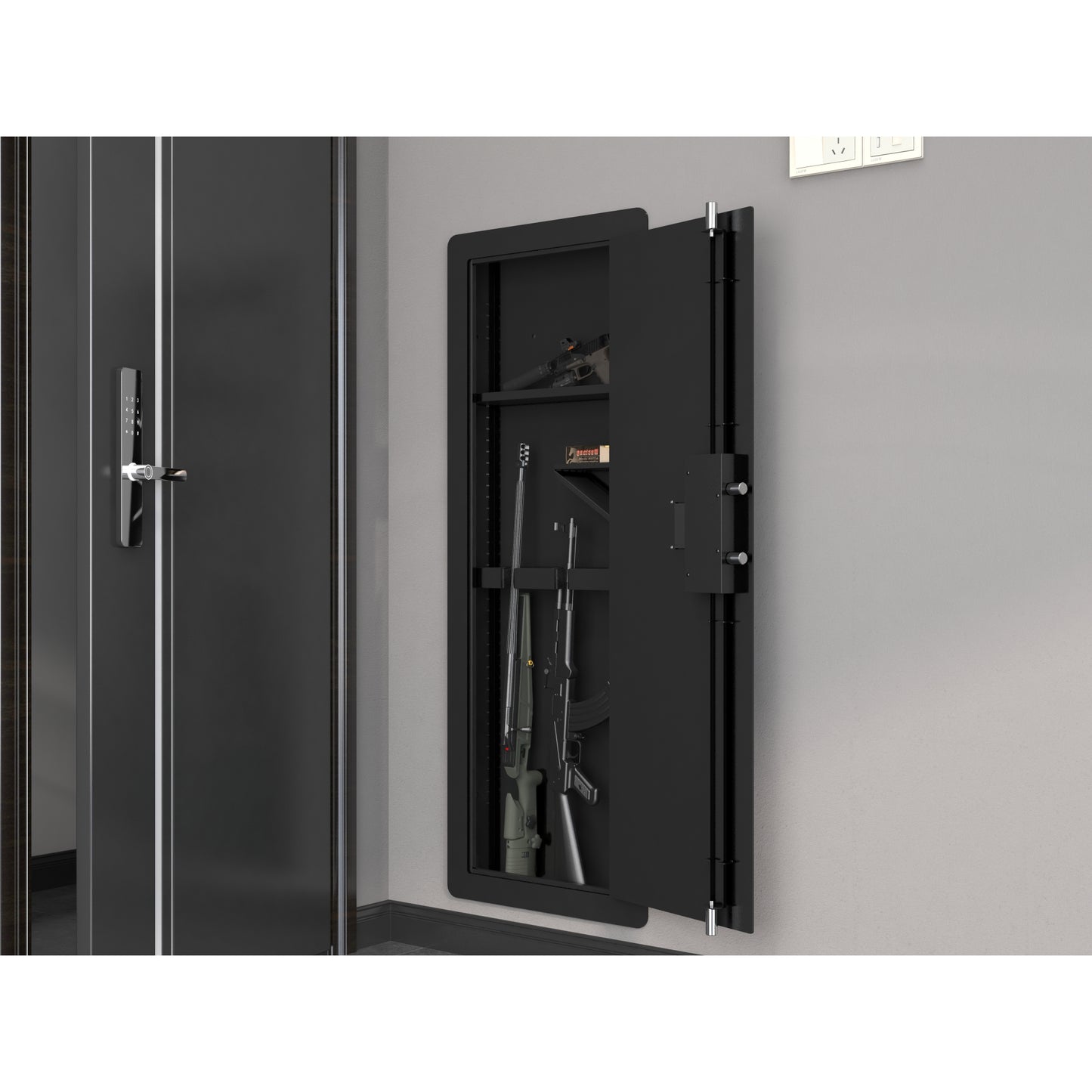 Wall Safe for Home - Quick-Access Rifle Safe Between Studs with Removable Shelf & Digital Keypad - Secure Storage Solution