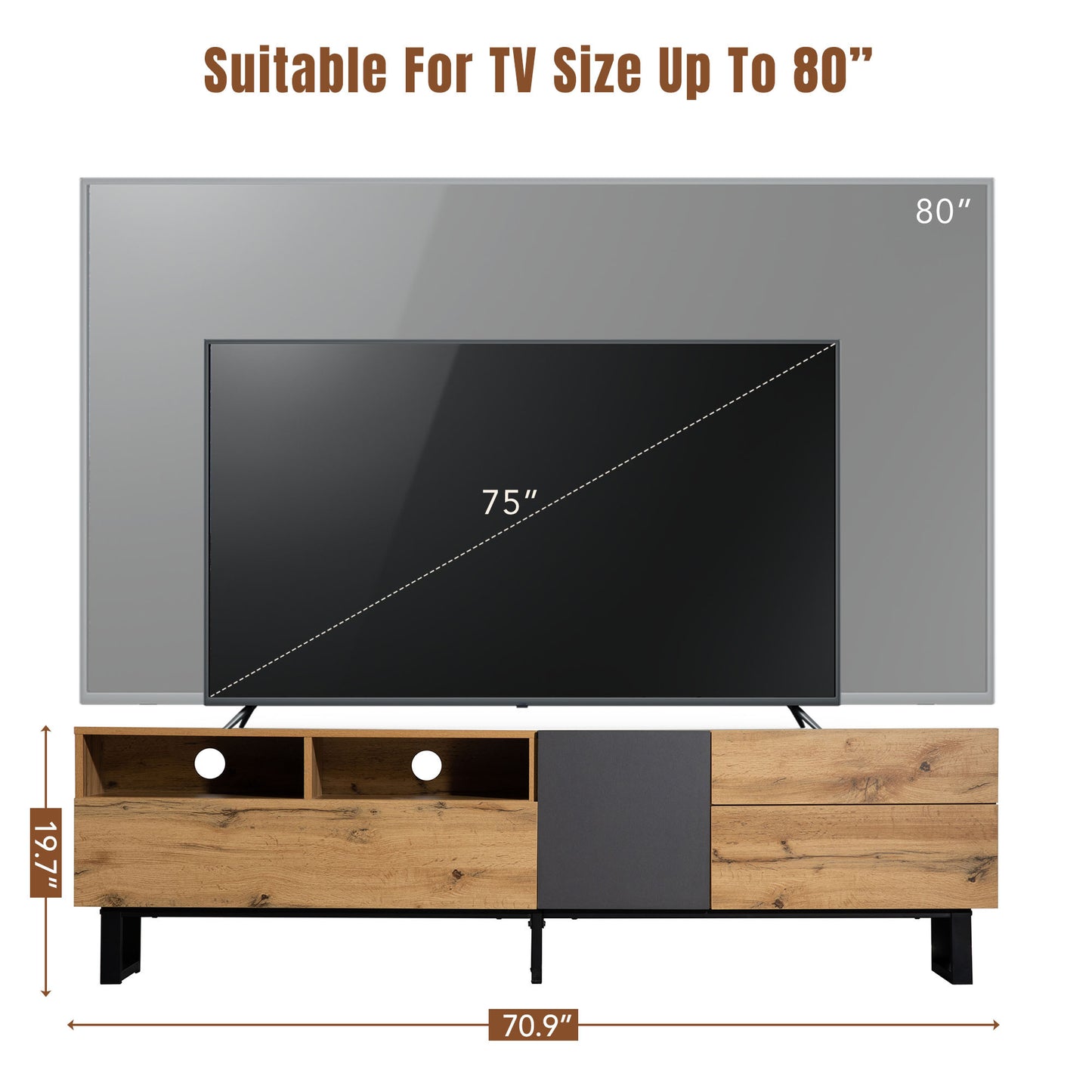 Modern TV Stand for 80 Inch TV with Double Storage Media Console Table Entertainment Center Drop Down Door for Living Room Bedroom Home Theatre