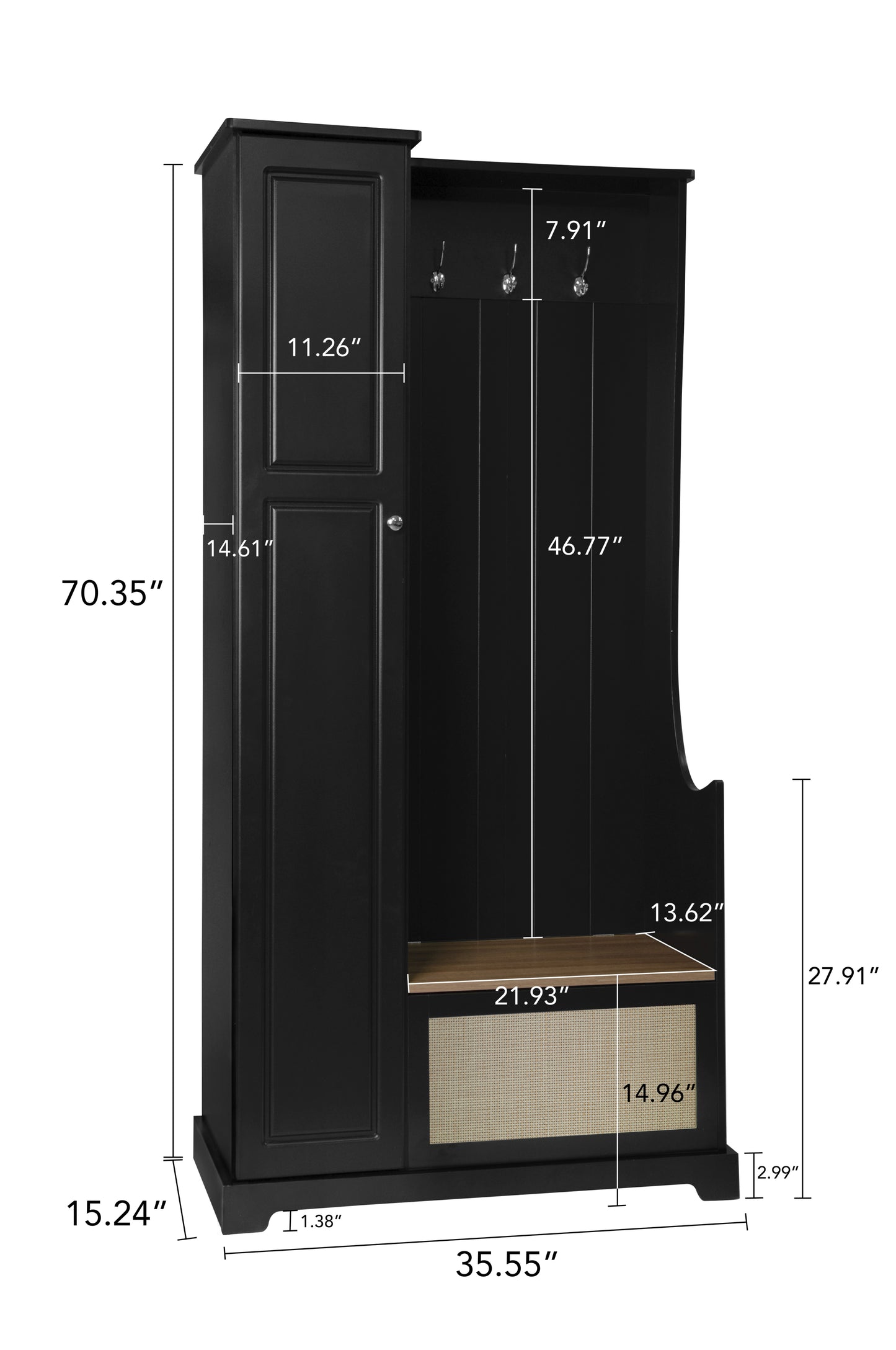 Hall Tree with Bench, Storage Cabinet, Suitable for Living Room, Entryway, Bedroom