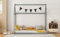 Cozy Twin Size Wooden House Bed In Stylish Gray Finish For Kids' Rooms