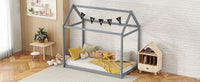 Cozy Twin Size Wooden House Bed In Stylish Gray Finish For Kids' Rooms