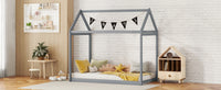 Cozy Twin Size Wooden House Bed In Stylish Gray Finish For Kids' Rooms