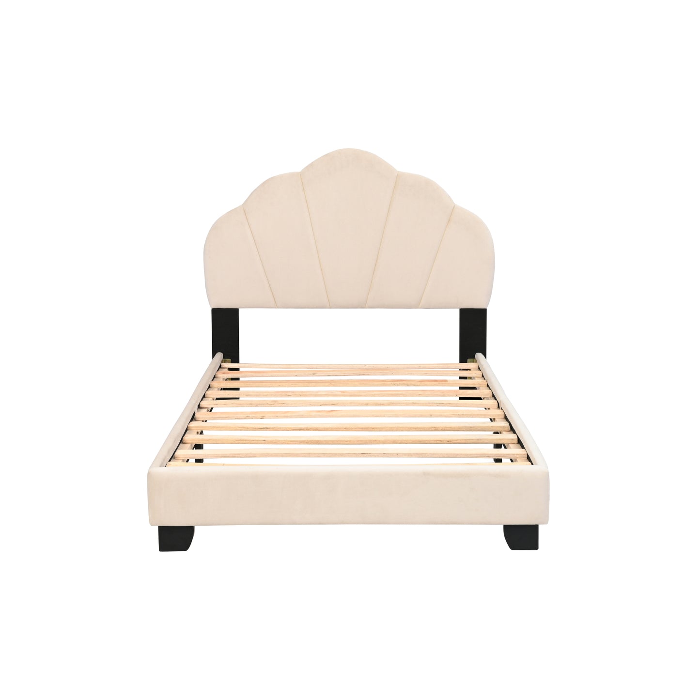 Twin Size Platform Bed For Kids, With Slatted Bed Base, No Box Spring Needed, Shell Design