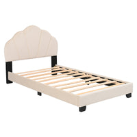 Twin Size Platform Bed For Kids, With Slatted Bed Base, No Box Spring Needed, Shell Design