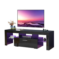 Stylish Black TV Stand with LED Light Belt, Remote Control, Toughened Glass Shelf, Modern Entertainment Center for Living Room & Bedroom