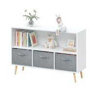 Kids Bookcase with Collapsible Fabric Drawers - Children's Book Display & Toy Storage Organizer, White/Gray, Stylish