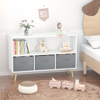 Kids Bookcase with Collapsible Fabric Drawers - Children's Book Display & Toy Storage Organizer, White/Gray, Stylish