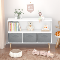 Kids Bookcase with Collapsible Fabric Drawers - Children's Book Display & Toy Storage Organizer, White/Gray, Stylish