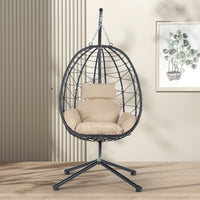 Comfortable Egg Chair with Stand, Indoor/Outdoor Swing Chair for Patio, Wicker Hanging Basket Hammock Chair for Bedroom, Living Room