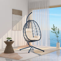 Comfortable Egg Chair with Stand, Indoor/Outdoor Swing Chair for Patio, Wicker Hanging Basket Hammock Chair for Bedroom, Living Room