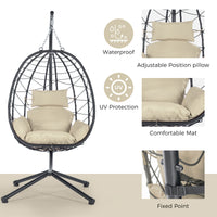 Comfortable Egg Chair with Stand, Indoor/Outdoor Swing Chair for Patio, Wicker Hanging Basket Hammock Chair for Bedroom, Living Room