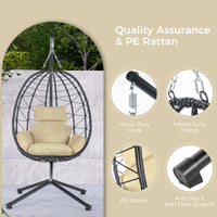 Comfortable Egg Chair with Stand, Indoor/Outdoor Swing Chair for Patio, Wicker Hanging Basket Hammock Chair for Bedroom, Living Room