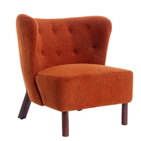 Burnt Orange Upholstered Armless Accent Chair Lambskin Sherpa Modern Sofa for Living Room Bedroom Small Spaces