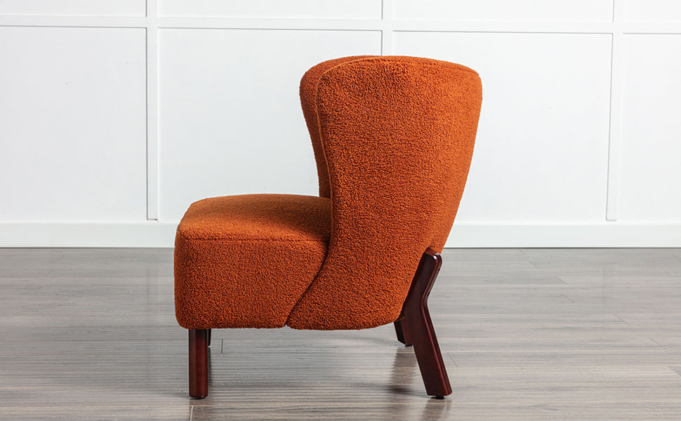 Burnt Orange Upholstered Armless Accent Chair Lambskin Sherpa Modern Sofa for Living Room Bedroom Small Spaces