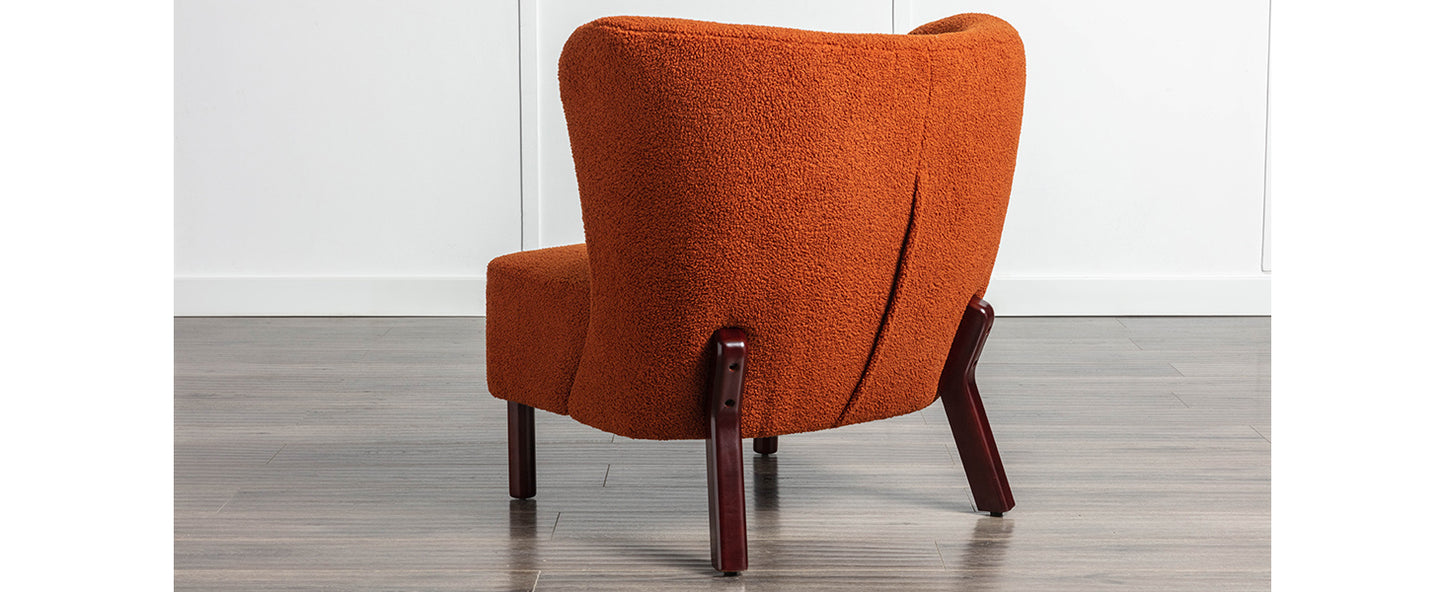 Burnt Orange Upholstered Armless Accent Chair Lambskin Sherpa Modern Sofa for Living Room Bedroom Small Spaces