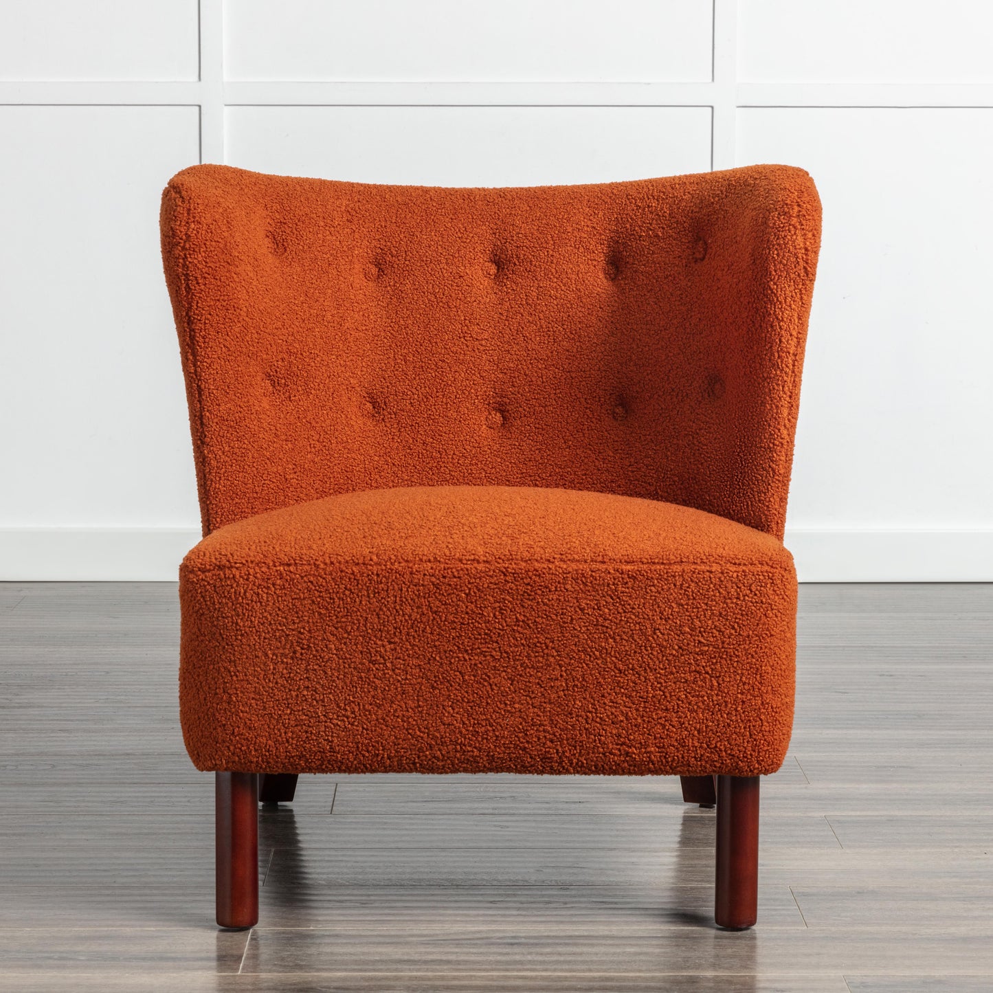 Burnt Orange Upholstered Armless Accent Chair Lambskin Sherpa Modern Sofa for Living Room Bedroom Small Spaces