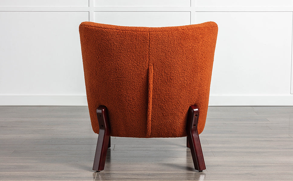 Burnt Orange Upholstered Armless Accent Chair Lambskin Sherpa Modern Sofa for Living Room Bedroom Small Spaces