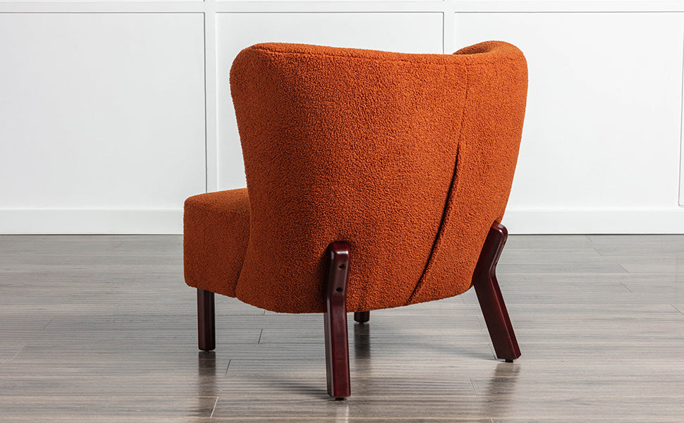 Burnt Orange Upholstered Armless Accent Chair Lambskin Sherpa Modern Sofa for Living Room Bedroom Small Spaces