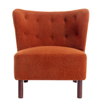 Burnt Orange Upholstered Armless Accent Chair Lambskin Sherpa Modern Sofa for Living Room Bedroom Small Spaces