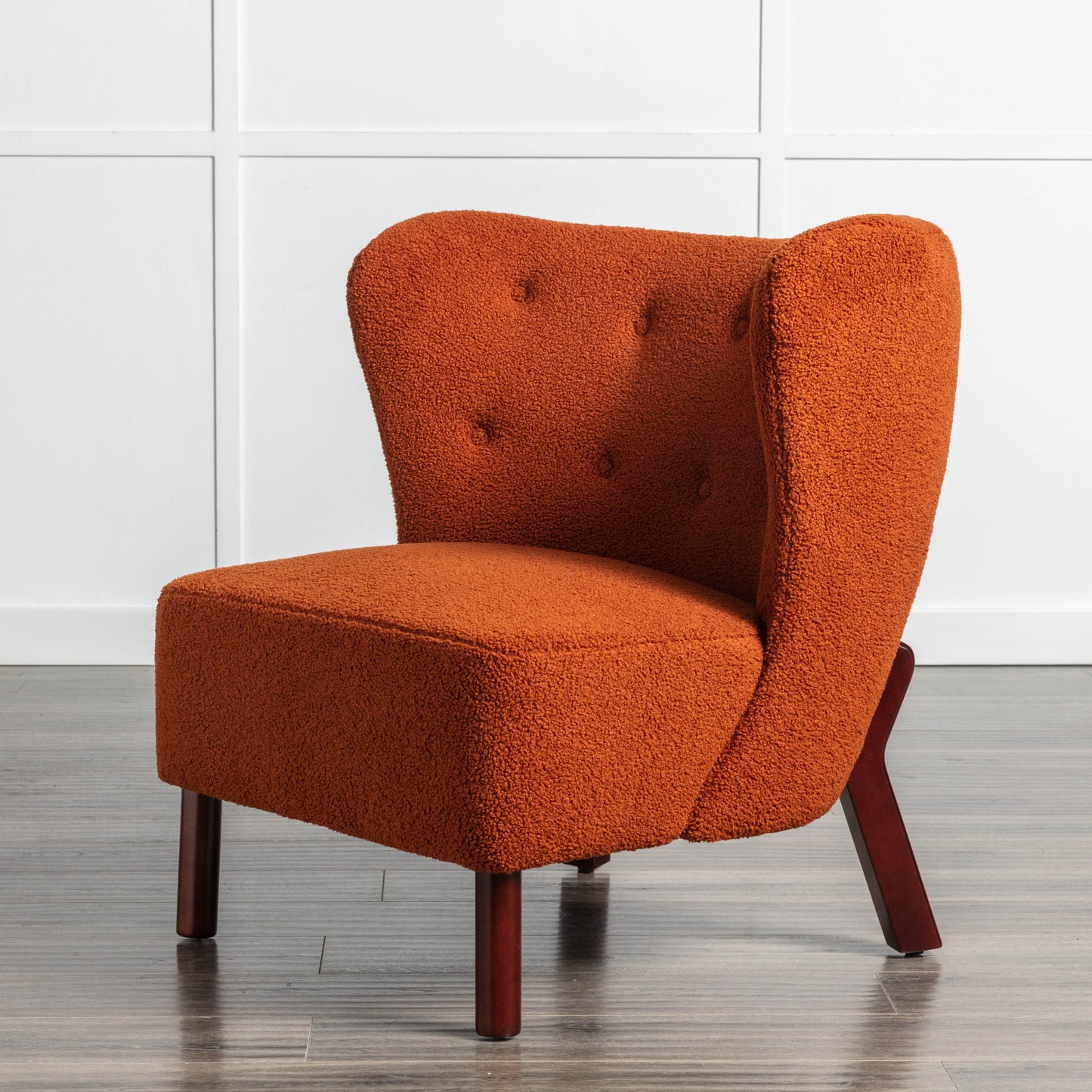 Burnt Orange Upholstered Armless Accent Chair Lambskin Sherpa Modern Sofa for Living Room Bedroom Small Spaces