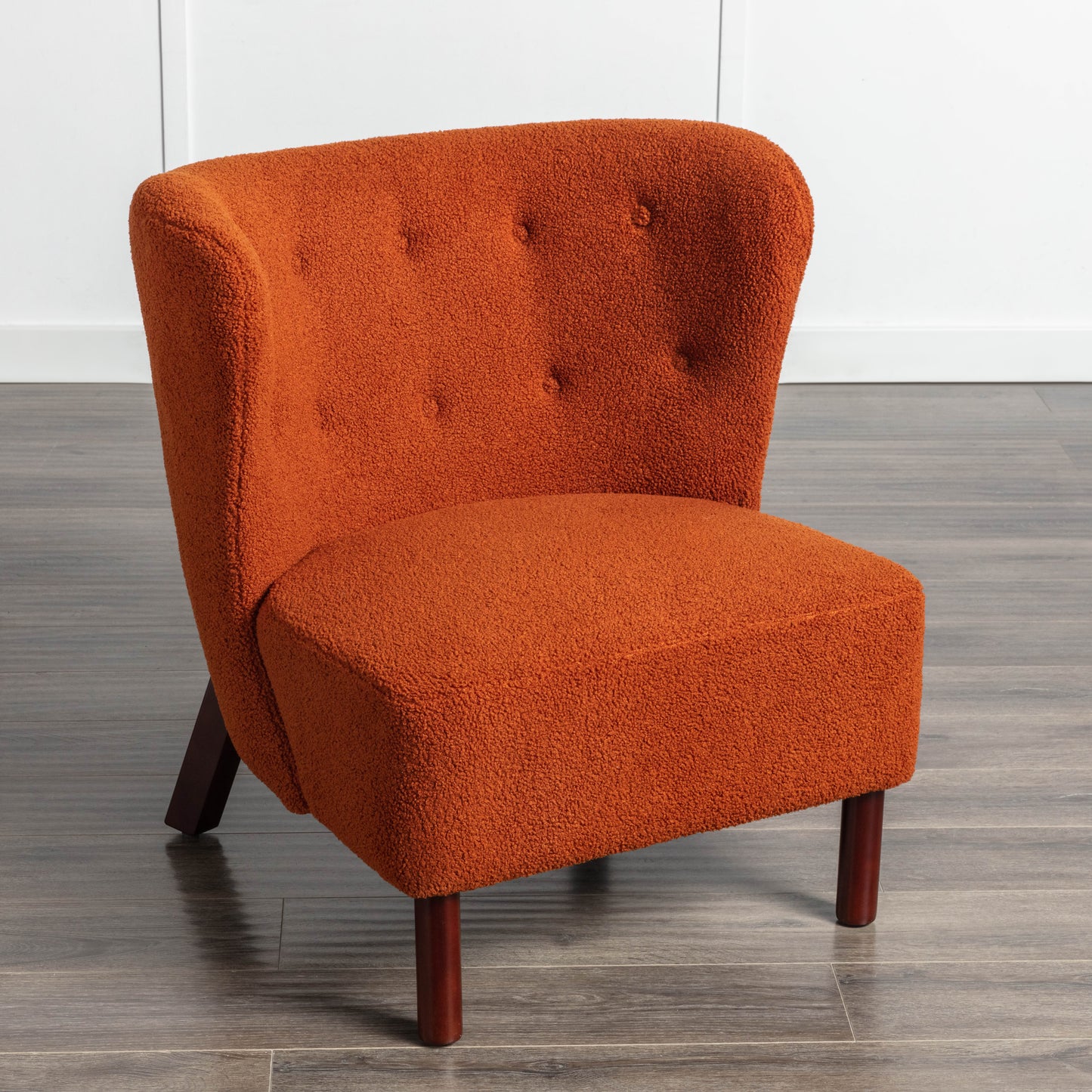 Burnt Orange Upholstered Armless Accent Chair Lambskin Sherpa Modern Sofa for Living Room Bedroom Small Spaces