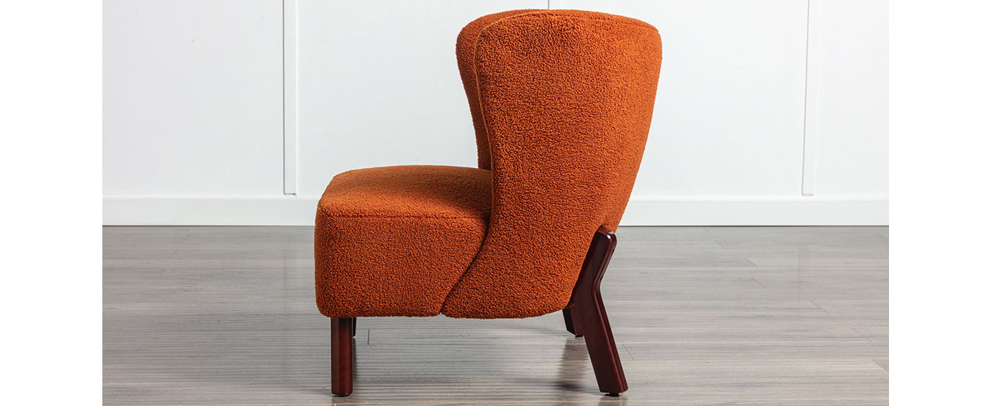 Burnt Orange Upholstered Armless Accent Chair Lambskin Sherpa Modern Sofa for Living Room Bedroom Small Spaces