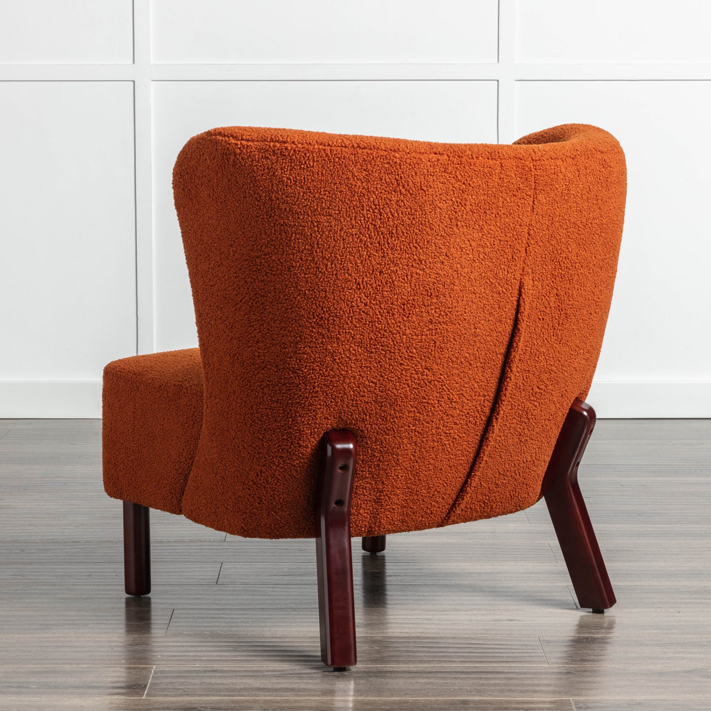 Burnt Orange Upholstered Armless Accent Chair Lambskin Sherpa Modern Sofa for Living Room Bedroom Small Spaces