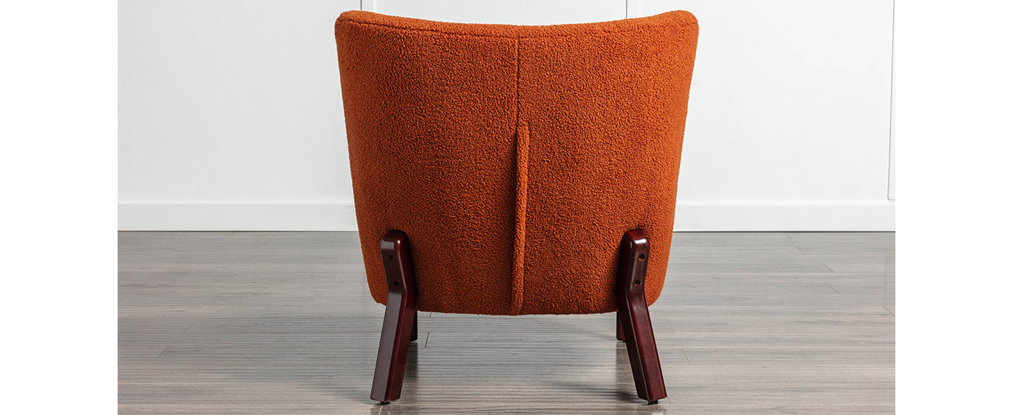 Burnt Orange Upholstered Armless Accent Chair Lambskin Sherpa Modern Sofa for Living Room Bedroom Small Spaces