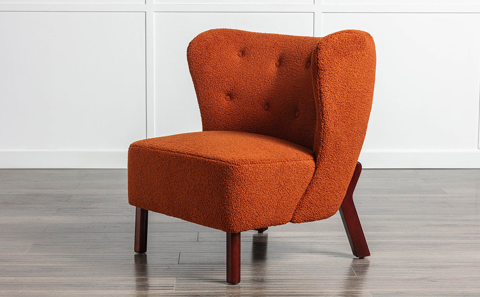 Burnt Orange Upholstered Armless Accent Chair Lambskin Sherpa Modern Sofa for Living Room Bedroom Small Spaces