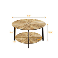 Round Coffee Table 31.5 Inch Wooden Double Layer Design with Open Storage Space and Metal Legs for Living Room Bedroom