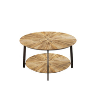 Round Coffee Table 31.5 Inch Wooden Double Layer Design with Open Storage Space and Metal Legs for Living Room Bedroom