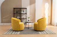 Chenille Fabric Swivel Accent Armchair Barrel Chair With Black Powder Coating Metal Ring,Yellow