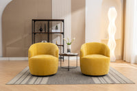 Chenille Fabric Swivel Accent Armchair Barrel Chair With Black Powder Coating Metal Ring,Yellow