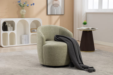 Chenille Fabric Swivel Accent Armchair Barrel Chair With Black Powder Coating Metal Ring,Light Green