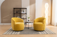 Chenille Fabric Swivel Accent Armchair Barrel Chair With Black Powder Coating Metal Ring,Yellow
