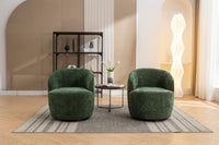 Chenille Fabric Swivel Accent Armchair Barrel Chair With Black Powder Coating Metal Ring,Green