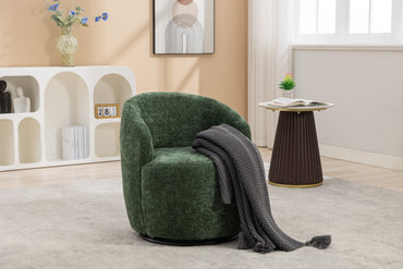 Chenille Fabric Swivel Accent Armchair Barrel Chair With Black Powder Coating Metal Ring,Green