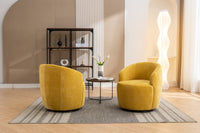Chenille Fabric Swivel Accent Armchair Barrel Chair With Black Powder Coating Metal Ring,Yellow