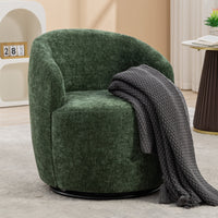 Chenille Fabric Swivel Accent Armchair Barrel Chair With Black Powder Coating Metal Ring,Green
