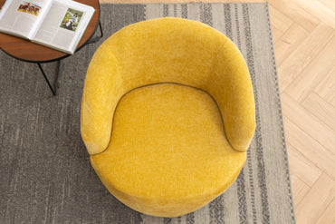 Chenille Fabric Swivel Accent Armchair Barrel Chair With Black Powder Coating Metal Ring,Yellow