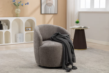 Chenille Fabric Swivel Accent Armchair Barrel Chair With Black Powder Coating Metal Ring,Gray