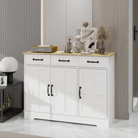 Farmhouse Buffet Cabinet Storage Sideboard with 3 Drawers and 3 Doors for Dining Room Kitchen Cupboard White