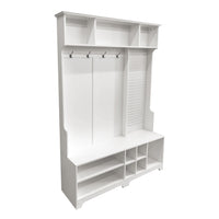 Hall Tree with Shoe Bench, Coat Rack ,Shoe Storage ,Storage Shelves and Pegboard, for Hallways, Halls and Bedrooms, White