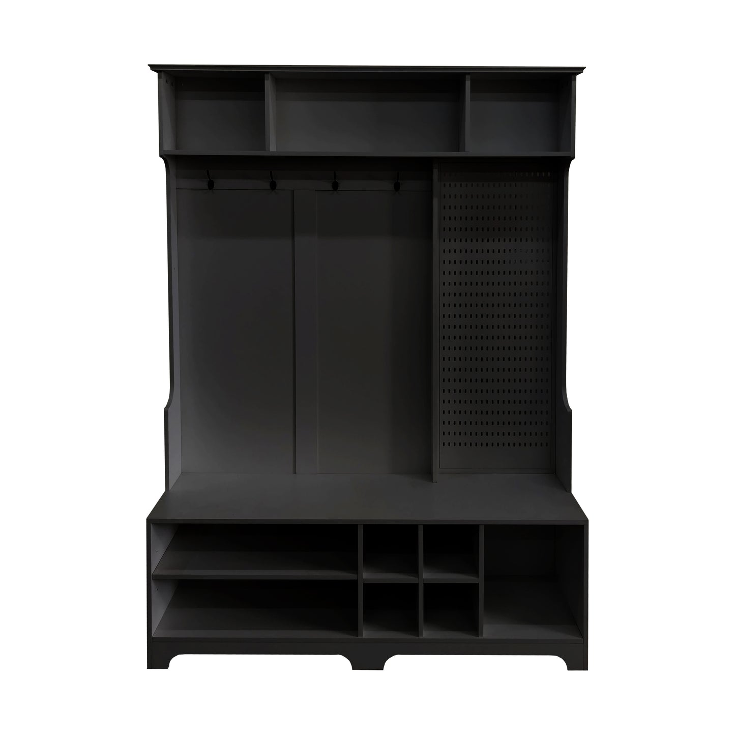 Hall Tree with Shoe Bench, Coat Rack ,Shoe Storage ,Storage Shelves and Pegboard, for Hallways, Halls and Bedrooms, Black